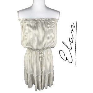 Anthropologie ELAN Striped Strapless Sleeveless Elastic Waist Midi Dress Taupe